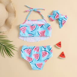 image-Cute Tiger Girls Swimsuit 3pc Set Watermelon