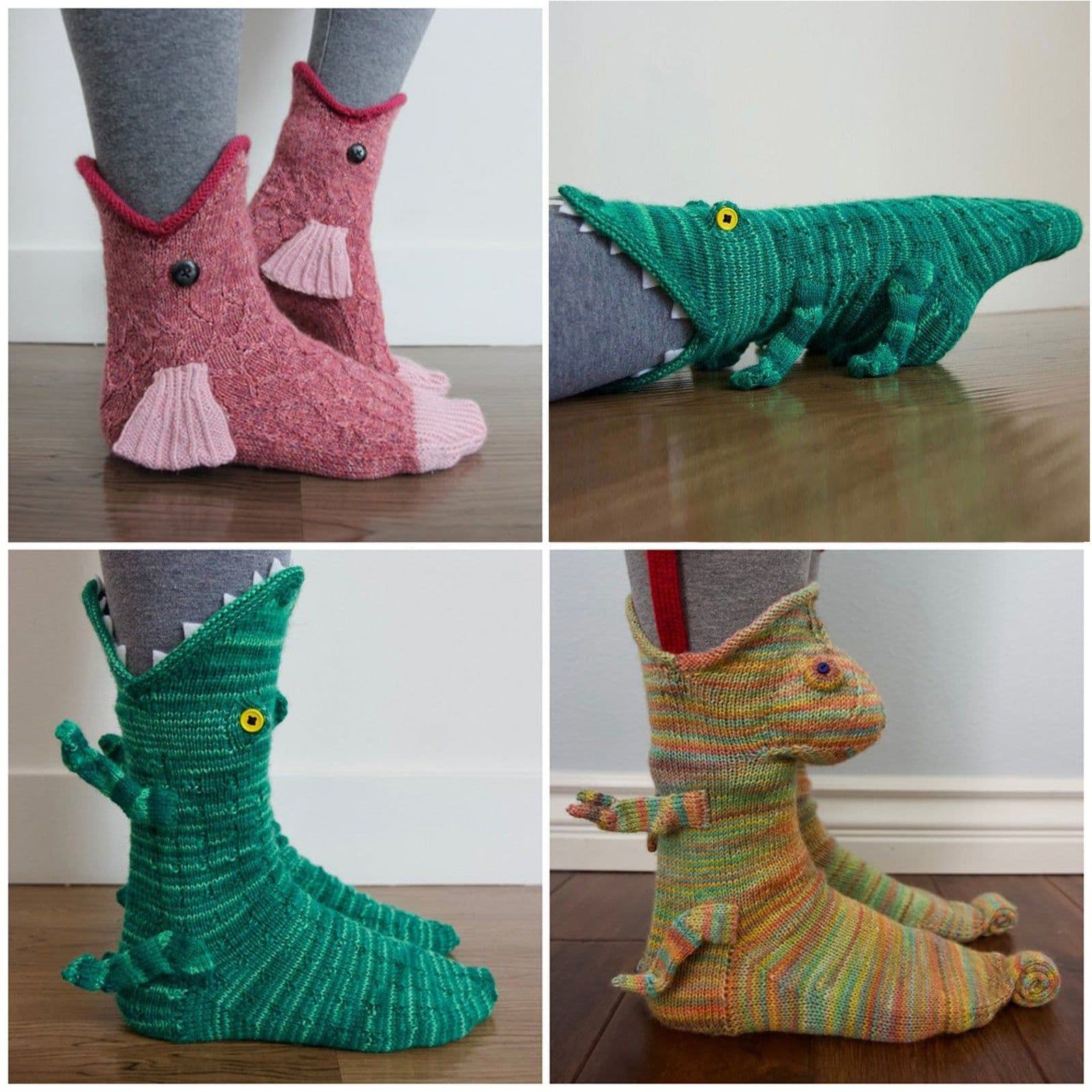 image-Christmas Knit Crocodile Socks For Kids Warm Floor Socks Shark Pattern