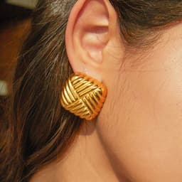 image-Heavy Industry Light Luxury Exquisite Personality Versatile Non-fading 18k Gold Stainless Steel Knitted Texture Earrings for Women