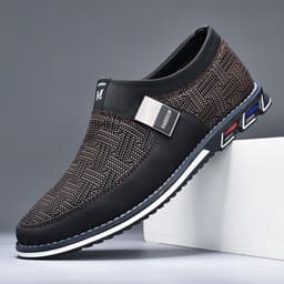image-New Wenzhou Low-Top Casual Shoes, Black/White, Size 48 Men's Leather Flat Bottom