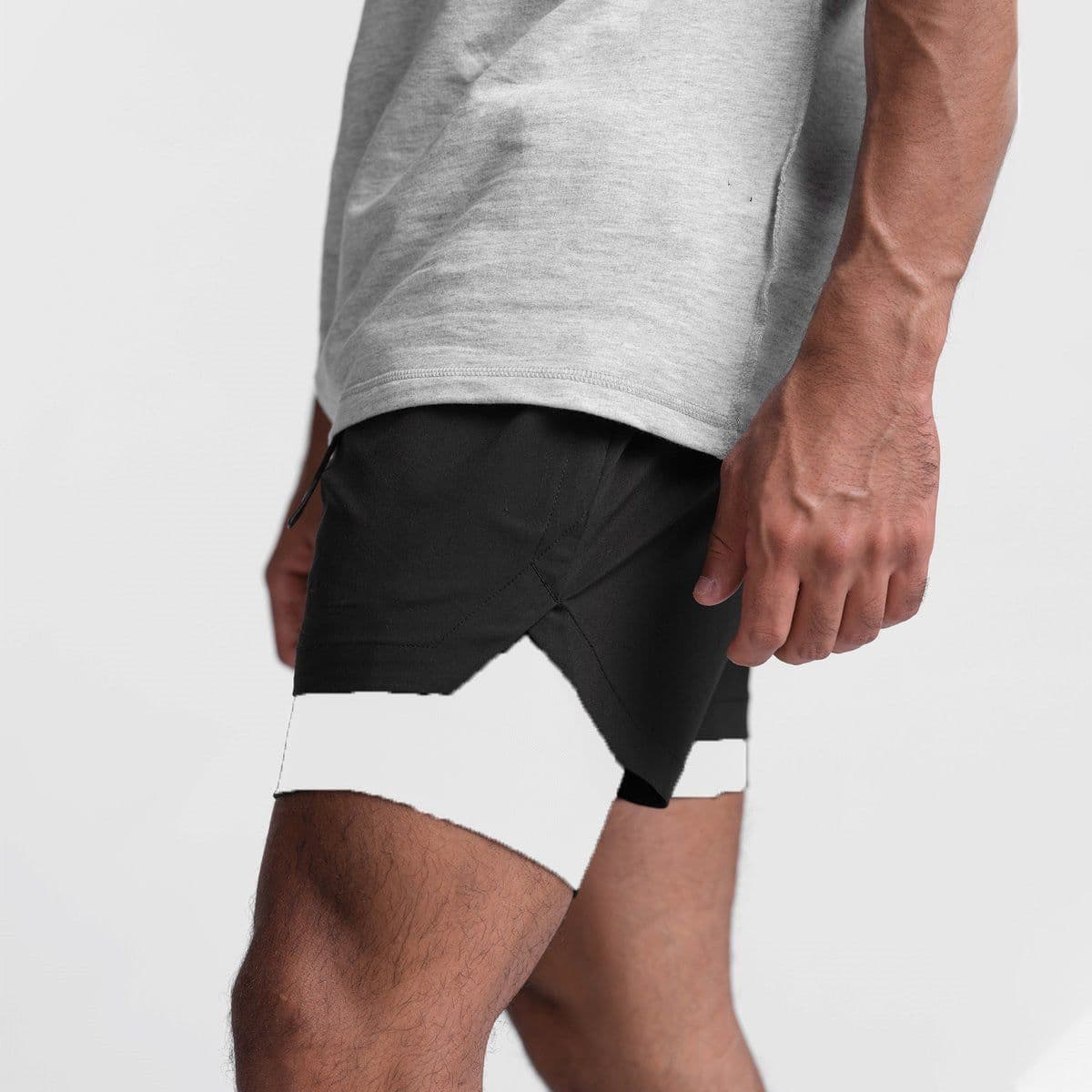 image-European Men's Quick-Dry Muscle Sports Shorts 4XL Beige White