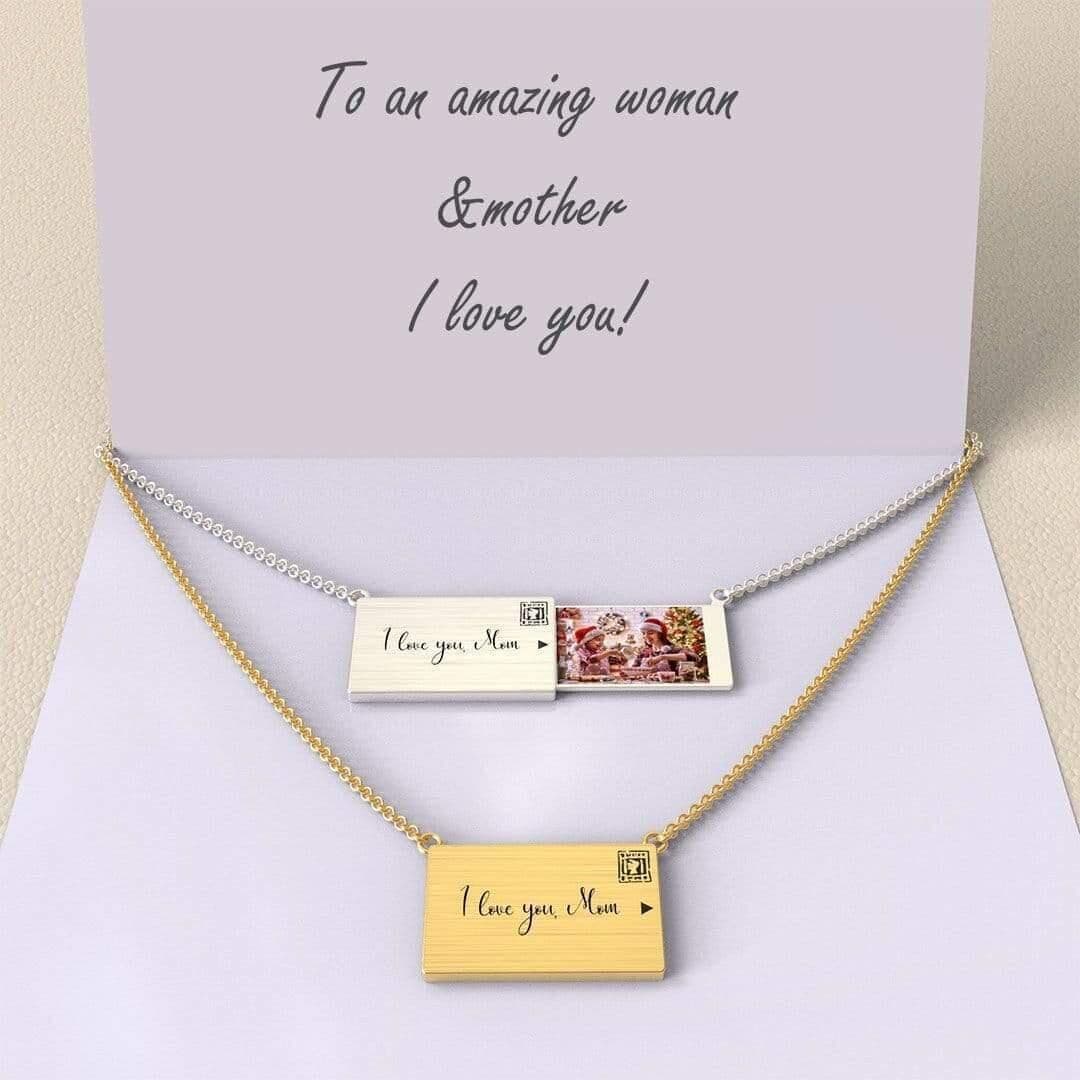 image-Creative pull-out photo envelope necklace European and American cross-border Valentine's Day gift stainless steel letter clavicle chain