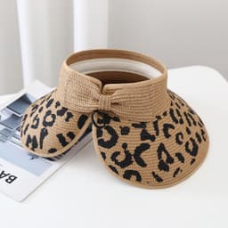 image-Straw Sun Hat Leopard Print Wide Brim Brown