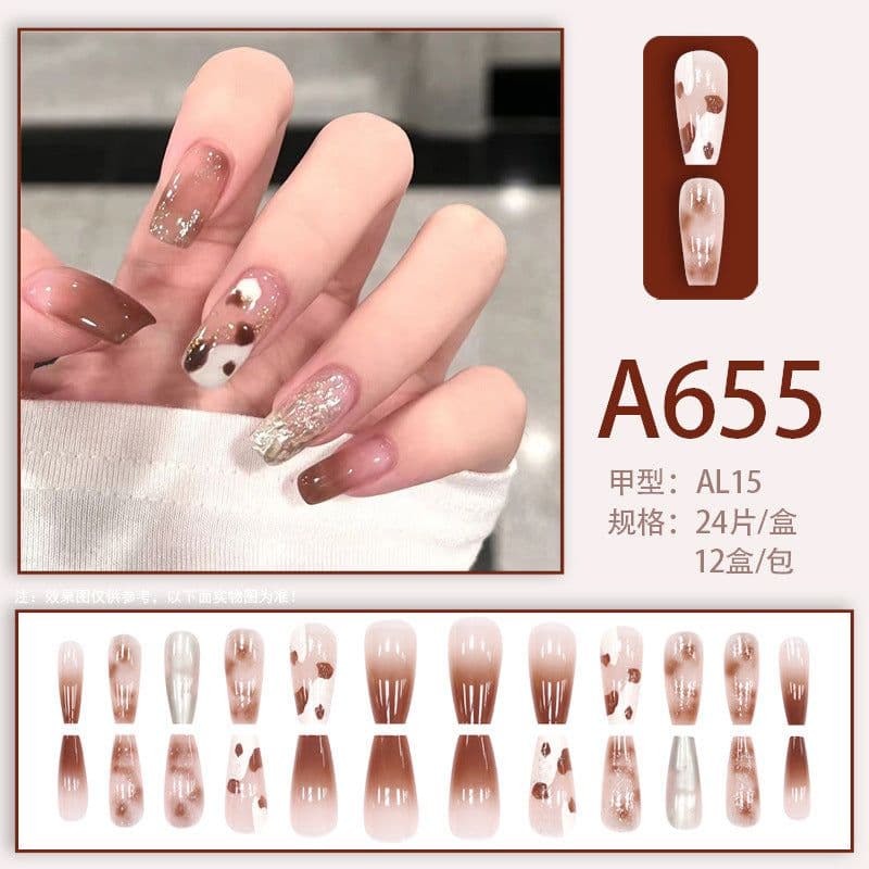 image-Autumn and winter gentle and pure desire simple style wearable manicure patches short, medium and long style white removable fake nail patches