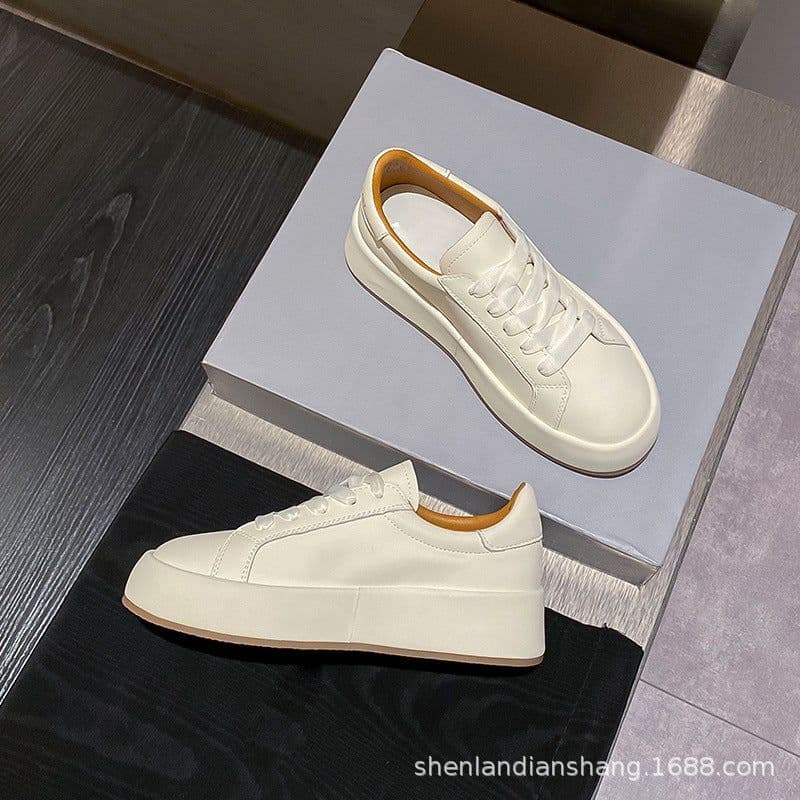 image-White Leather Height Increasing Sneakers - Women