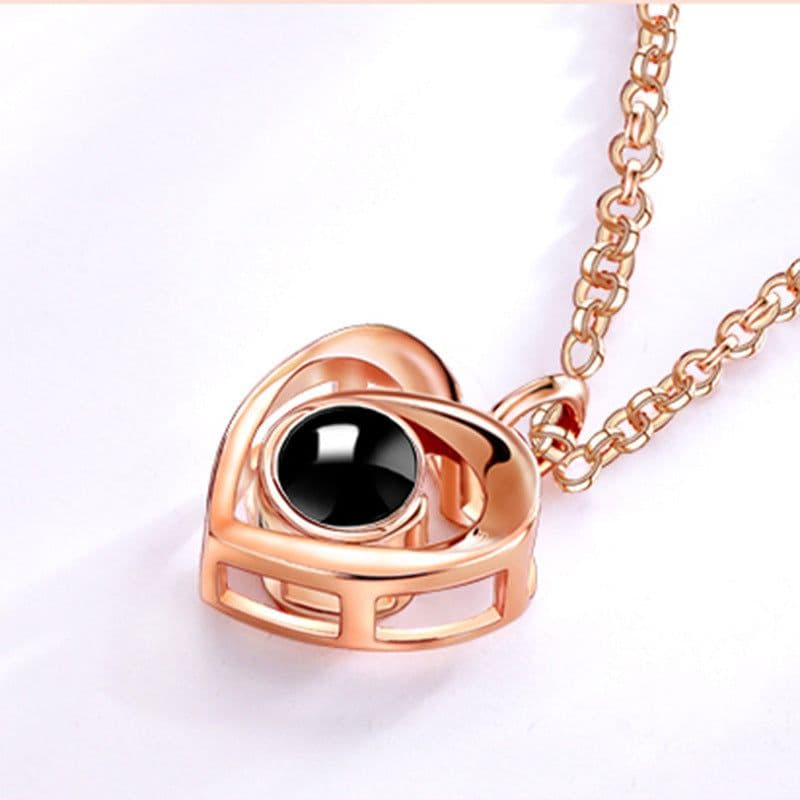 image-s925 Silver Heart Projection Necklace - I Love You Pendant for Women