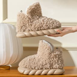 image-High-top bag heel cotton slippers winter plus velvet warm men and women couples home indoor and outdoor non-slip soft bottom fur cotton shoes