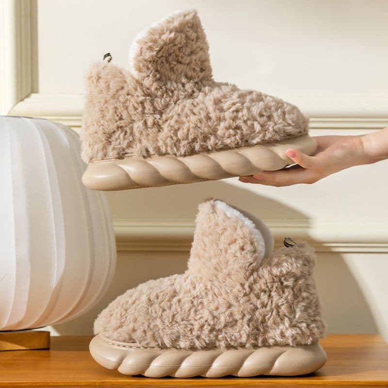 image-High-top bag heel cotton slippers winter plus velvet warm men and women couples home indoor and outdoor non-slip soft bottom fur cotton shoes