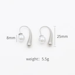 image-Geometric Pearl Drop Earrings - Steel 18K Gold Plated