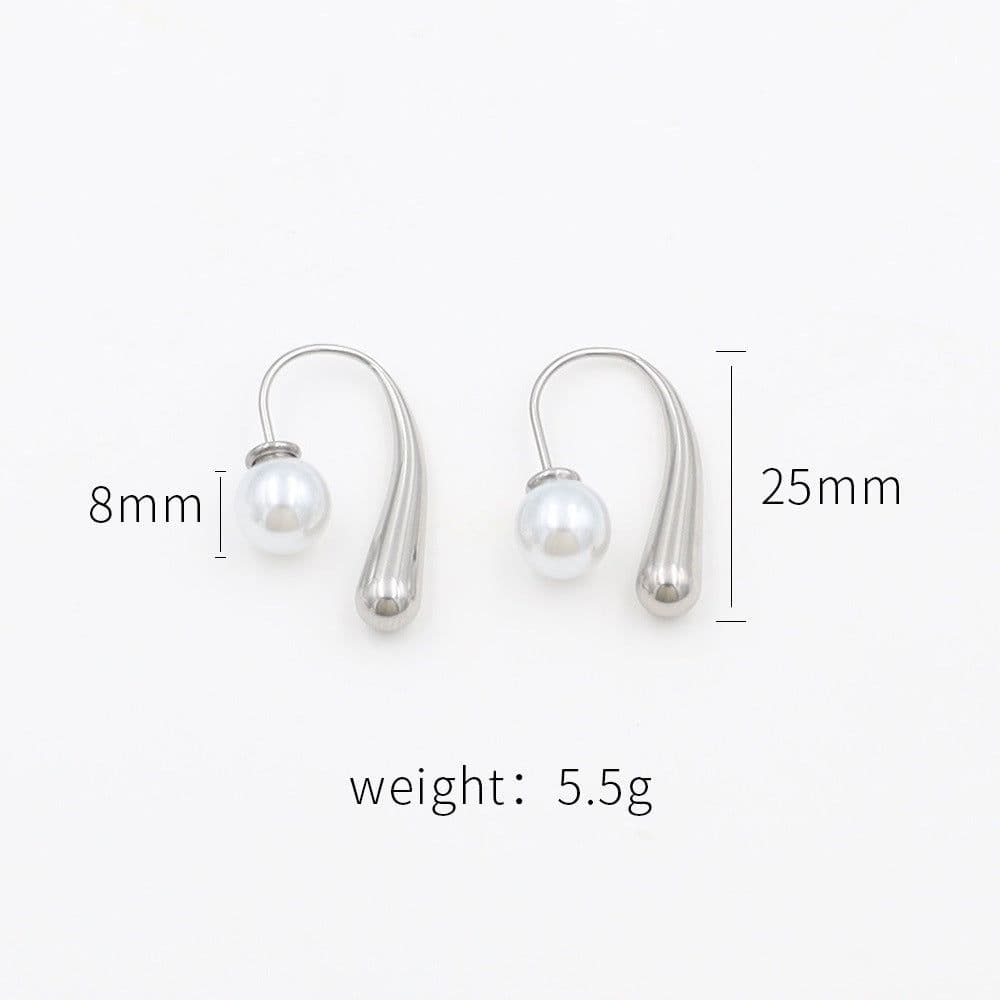 image-Geometric Pearl Drop Earrings - Steel 18K Gold Plated