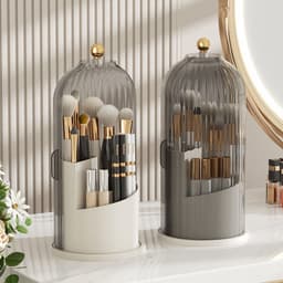 image-Light luxury bird cage lid cosmetic storage box desktop rotatable compartment storage tube transparent dustproof makeup box with cover