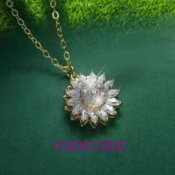 image-Sunflower Rotating Necklace - Zirconia Pendant Gold
