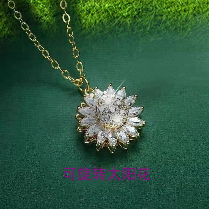 image-Sunflower Rotating Necklace - Zirconia Pendant Gold