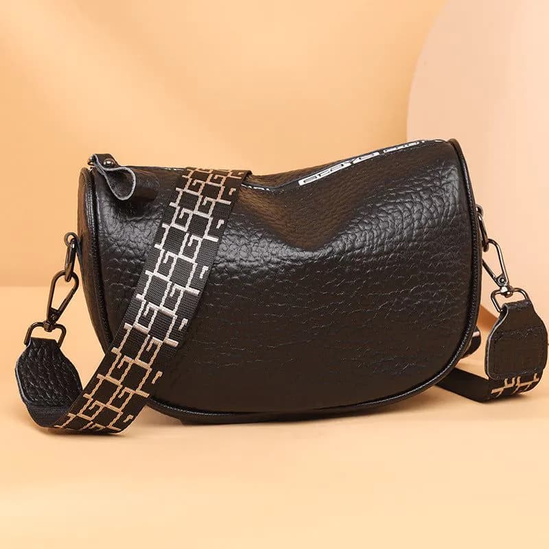 image-Cowhide Leather Saddle Bag - Khaki Small Square