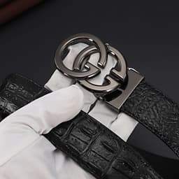 image-Men's Genuine Leather Belt - Black Smooth Buckle