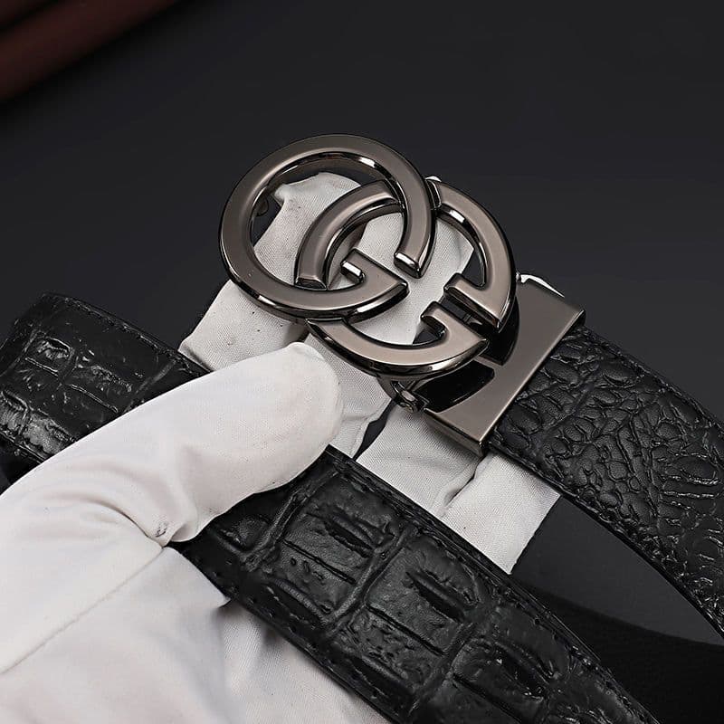 image-Men's Genuine Leather Belt - Black Smooth Buckle