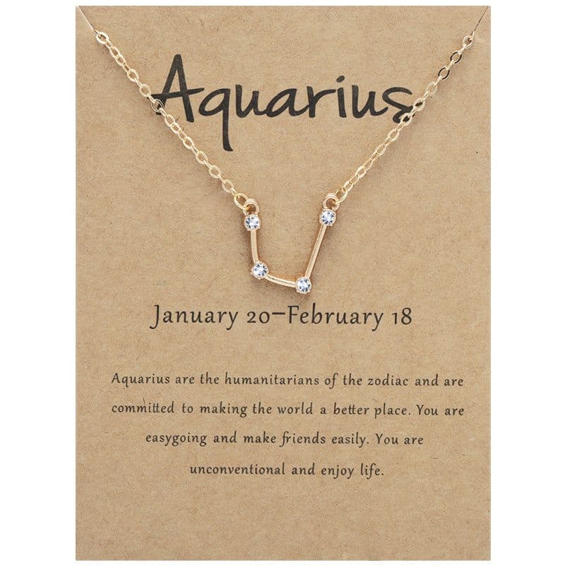 image-Yulu 12-Constellation Diamond Necklace Alloy Clavicle Chain - Brown