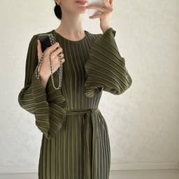 image-2023 Autumn Long Skirt Dress - Brown Pleated Bell Sleeve XXL