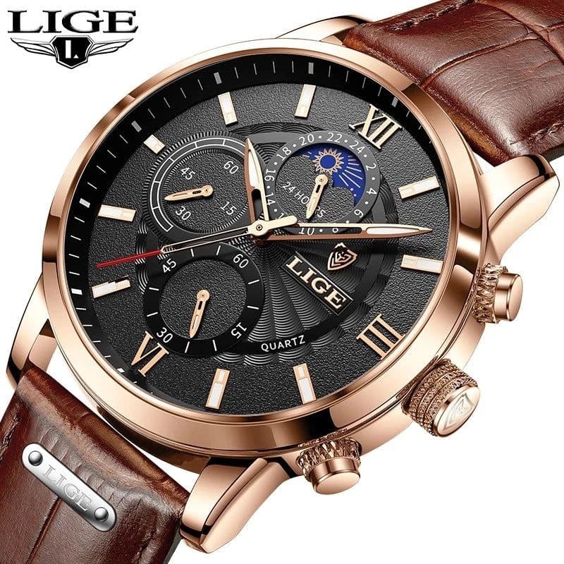 image-Lige Quartz Chronograph Watch - Business Style