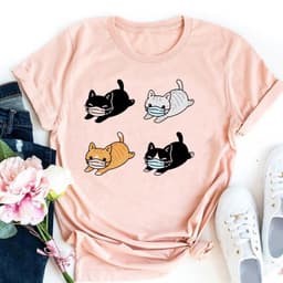 image-Cute Cat Print T-Shirt - Milk Silk 5XL Short Sleeve