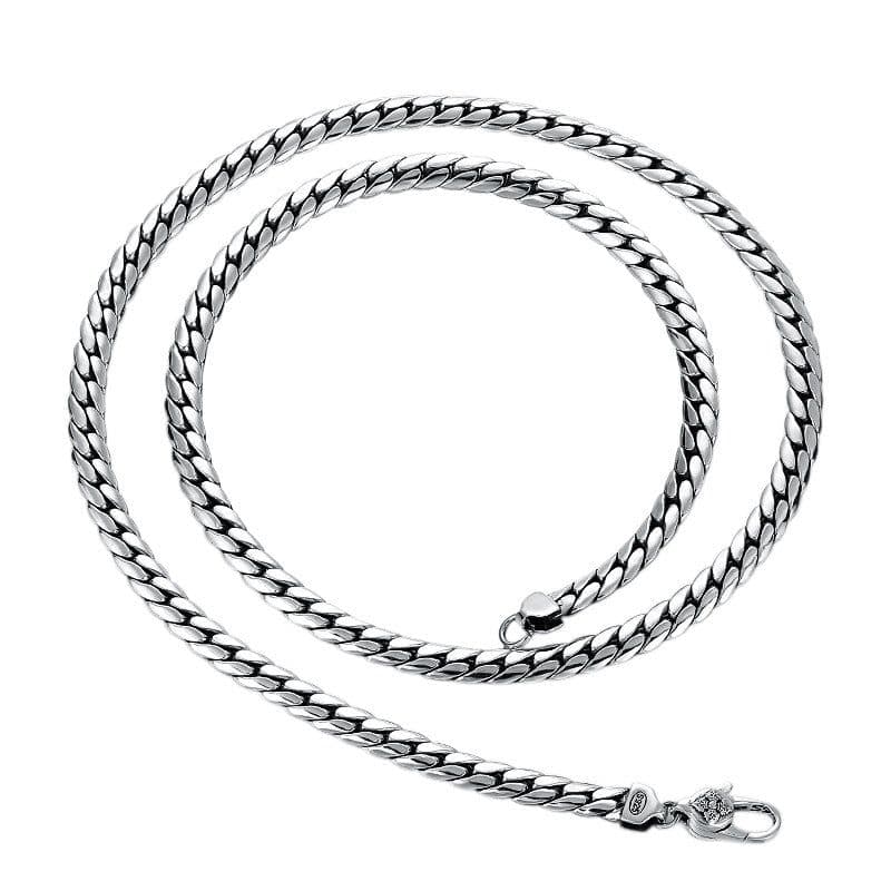 image-Factory wholesale S925 sterling silver fashion Thai silver retro personality flat necklace 5mm vajra buckle snake bone chain men