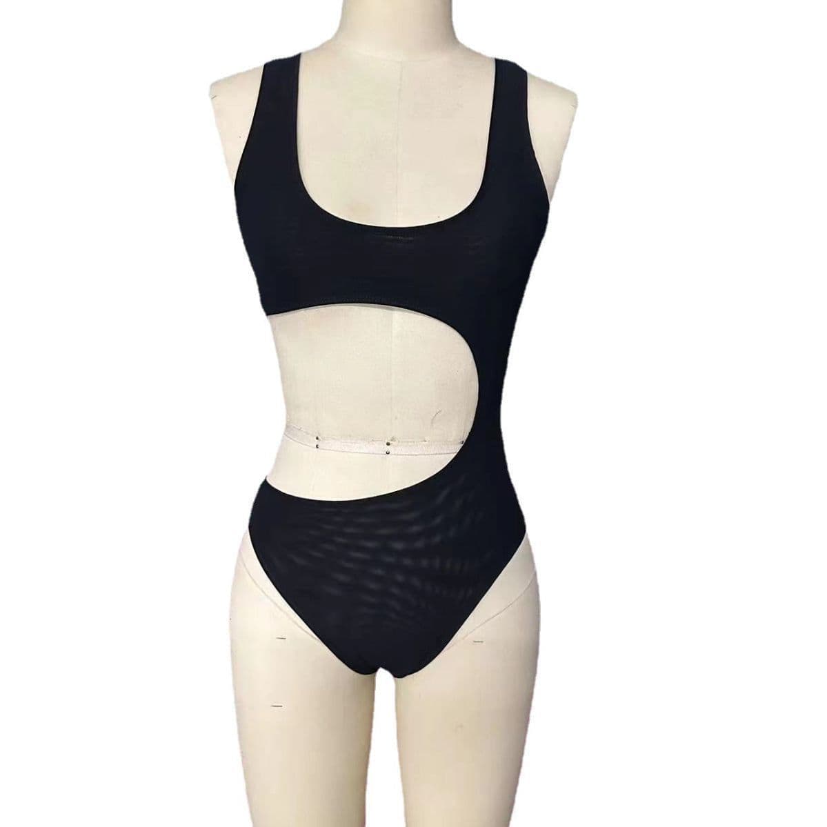 image-Women's One-Piece Swimsuit - Black Polyester Solid