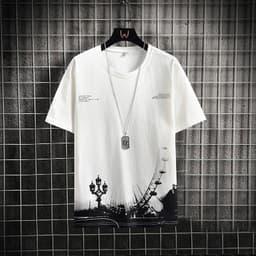 image-Tide brand T-shirt Hong Kong style white short-sleeved t-shirt men's summer Korean version trend Japanese cotton five-quarter-sleeved ins top