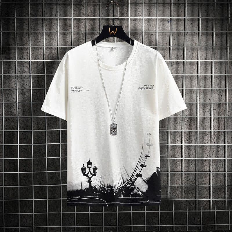 image-Tide brand T-shirt Hong Kong style white short-sleeved t-shirt men's summer Korean version trend Japanese cotton five-quarter-sleeved ins top