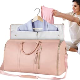 image-Large PU Leather Duffel Bag 36-55L Travel Carry-on Garment Bag