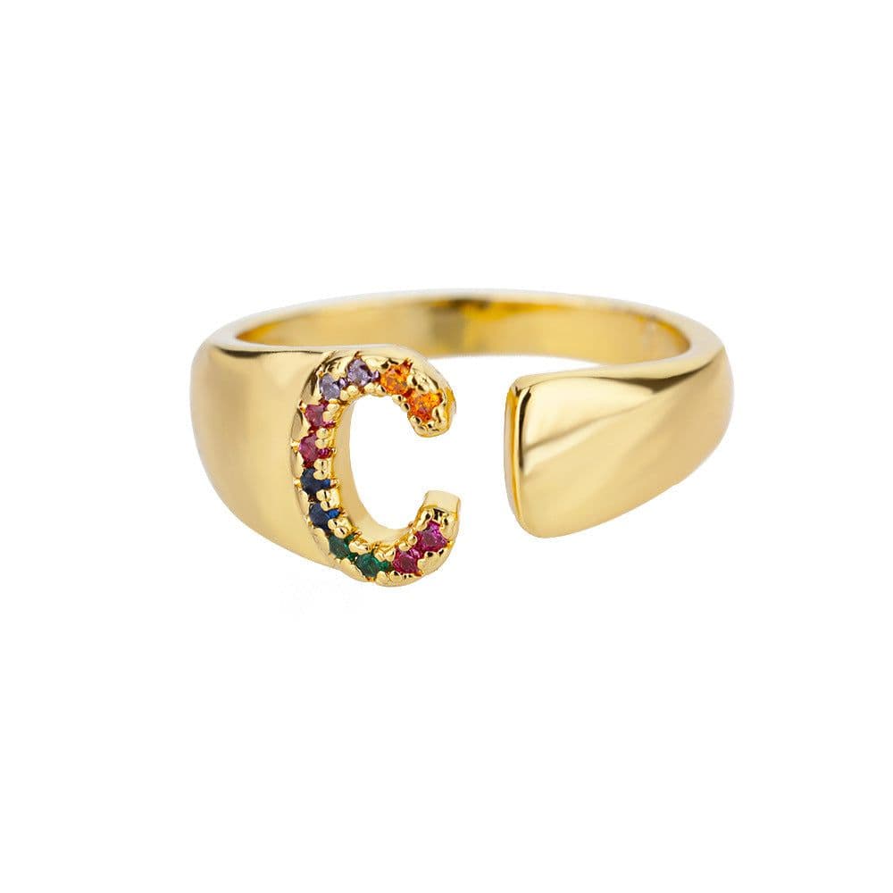 image-Retro Zirconia 26 Letter Adjustable Ring - Personalized Fashion Design