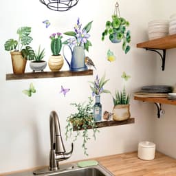 image-Decorative Chlorophytum Wall Sticker - Green Cartoon PVC Waterproof