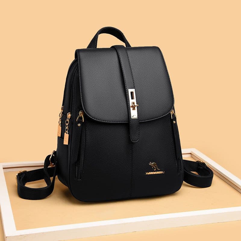 image-Women's Backpack - Black Soft PU Leather Waterproof