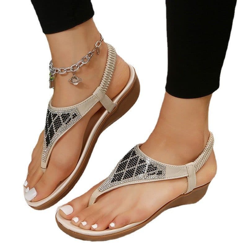 image-Cross-border 2023 summer flip-flop sandals female retro fashion flat maternity shoes Roman diamond beach sandals
