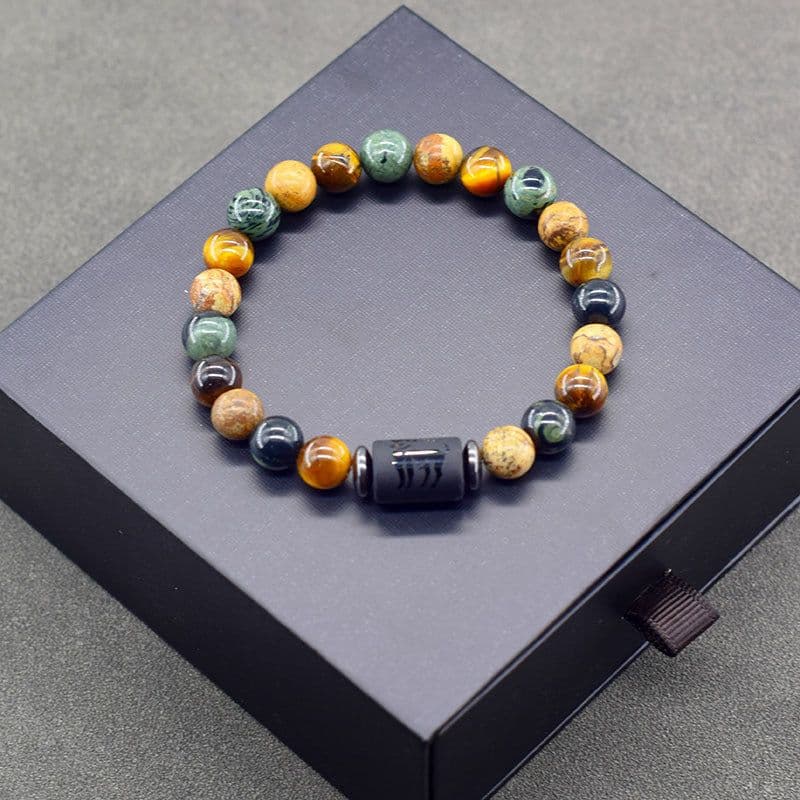 image-Tiger Eye Stone Zodiac Bracelet - Natural Stone Beaded