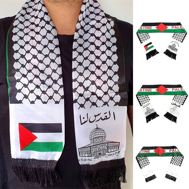 image-Palestinian Flag Satin Scarf 14*130 cm Ethnic Wedding Decoration