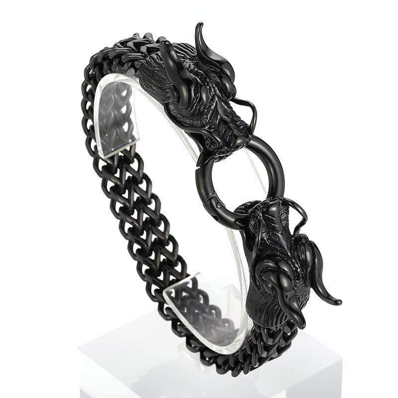 image-European and American Trend Jewelry Wholesale Men's Multilayer Bracelet Domineering Double Dragon Men's Bracelet Faucet Buckle
