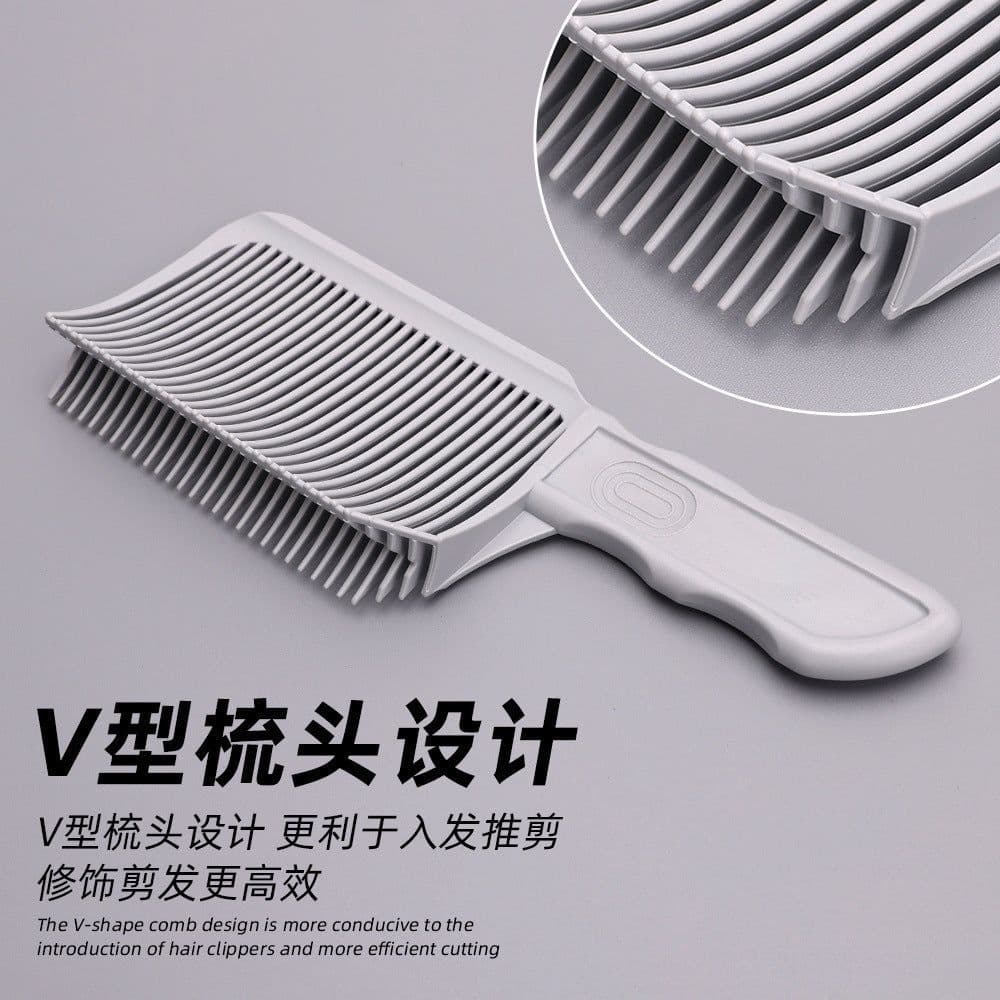image-Men's Grey Clipper Comb, Curved V-Shaped Hair Comb, 15-20CM Plastic