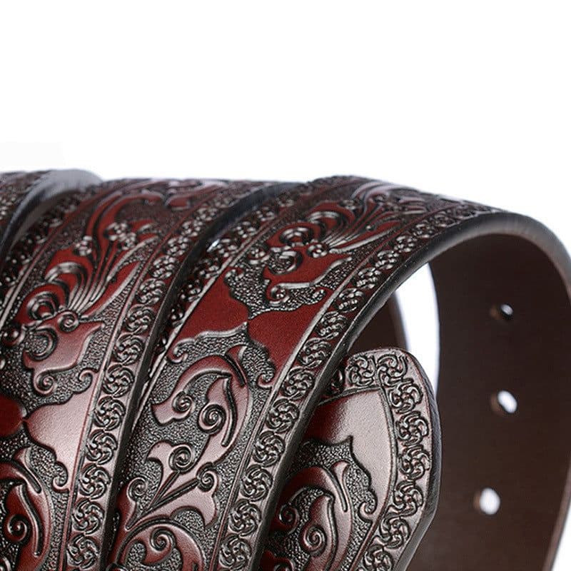image-European and American retro embossed casual belt cross-border black all-match leather dark brown belt 3.8CM factory direct sale