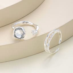 image-Moonstone Geometric Rings 2-Piece Set - Simple Fashion Jewelry for Women