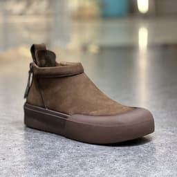 image-Shu Genuine Leather Women's Ankle Boots - Double Zipper Retro Design, Thick Sole, Khaki Brown