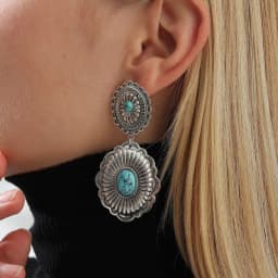 image-Retro Gothic Turquoise Flower Earrings