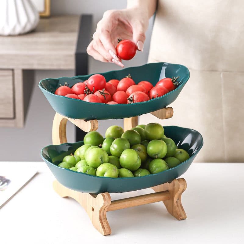 image-Answer Qi Fruit Plate - Plastic Wooden Frame - Beige - Two/Three-Layer - Modern Minimalist
