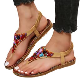 image-Women's Beaded Herringbone Sandals - Beige Size 43