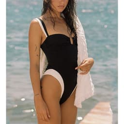 image-Women's One-Piece Swimsuit Black Solid Color S