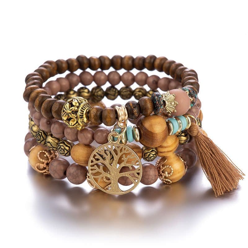 image-Bohemian Wood Beads Elastic Bracelet - Black