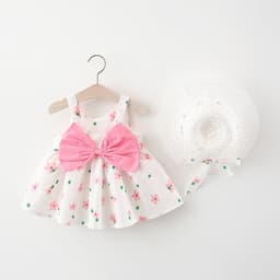 image-Korean Summer Sling Dress - Baby Print Bowknot Princess One-Piece 2022