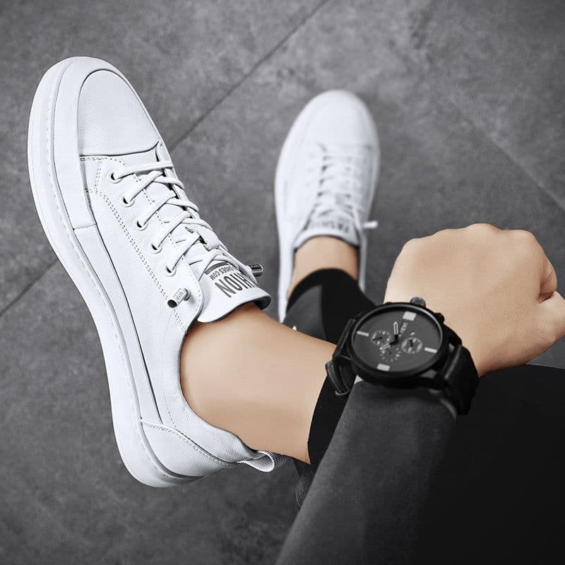 image-European Station Mens White Low Top Sneakers Casual Shoes