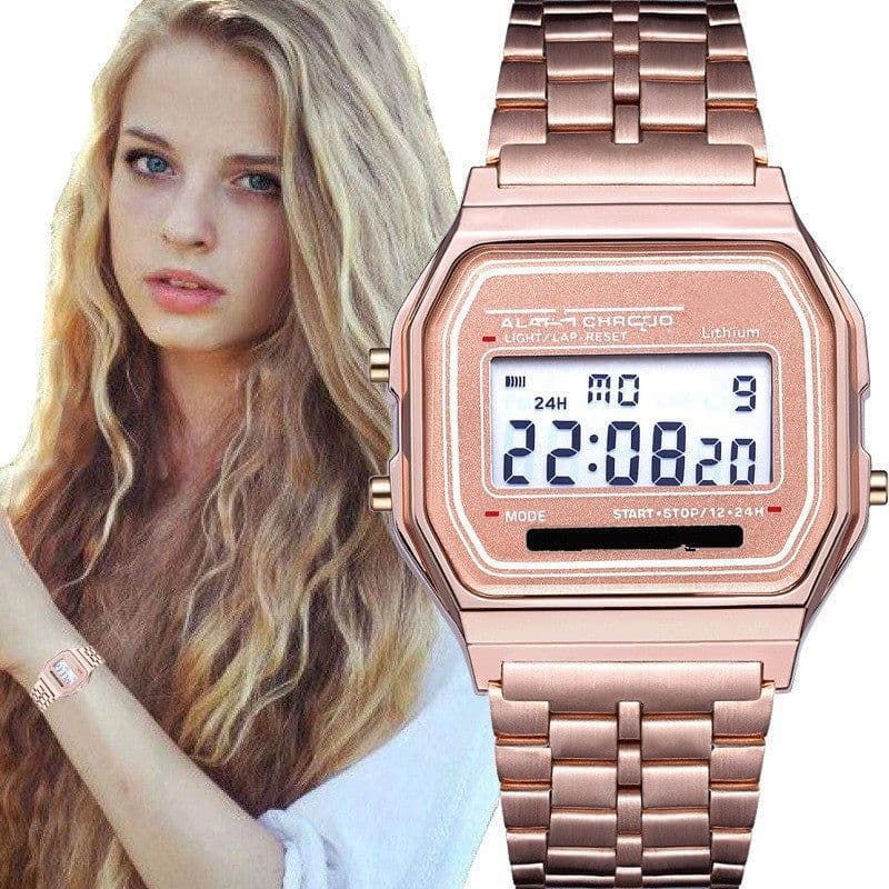 image-LED Digital Watch F91W - Steel Band 37mm Square Black