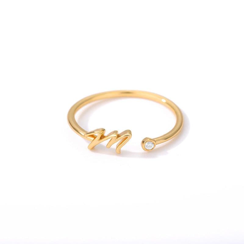 image-Cross-border simple letter ring English letter ring women's opening adjustable ring name ring spot
