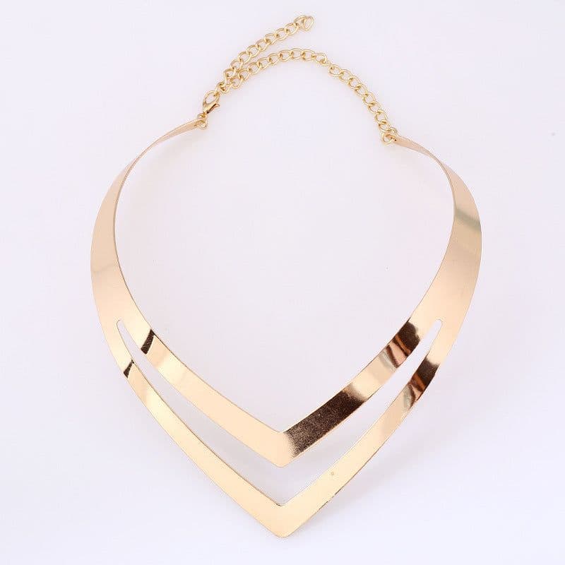 image-Metal Collar Necklace - Gold/White Zinc Alloy
